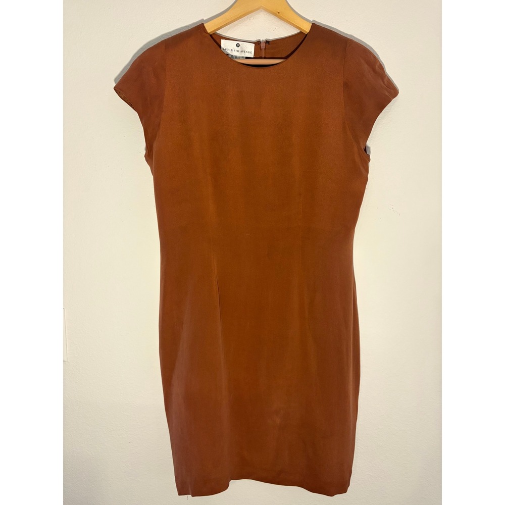 Vintage Saks Fifth Avenue Silk Sheath Dress Rust Brown Cap Sleeve Size 12